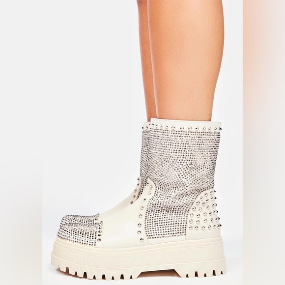 Azalea Wang Bone Vegan Leather Rhinestone Studded Boots - Picture 4 of 6